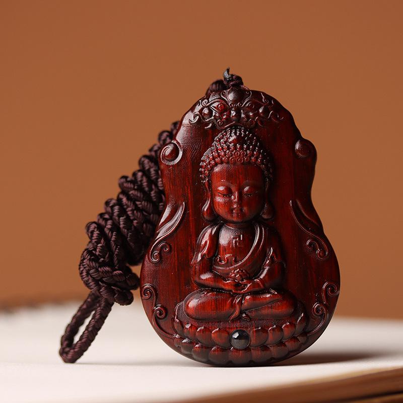 Red Sandalwood Tara Guanyin Carved Necklace Pendant Sweater Chain Gift.