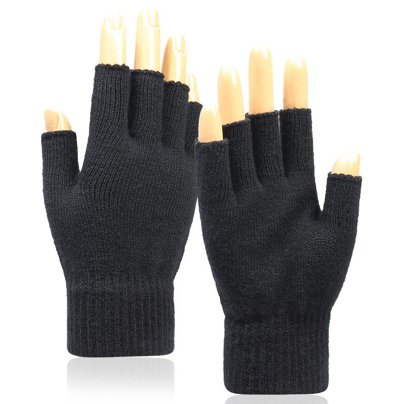 Knitted Warm Men's Half Finger Gloves Wool Cold Proof Half Finger Gloves In Autumn and Winter