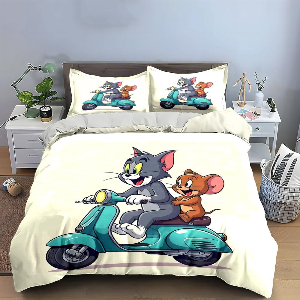 Cat and Mouse Riding Scooter. Bedding Sets Duvet Cover Sets Duvet Covers Pillowcases(1 * Duvet Cover 2 * Pillowcases, Without Duvet Insert)