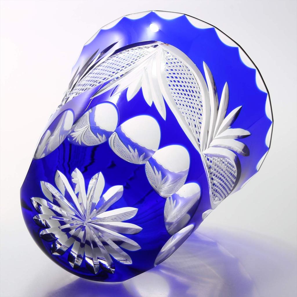 Edo Kiriko Glas-Shochu-Glasbecherbox. Fassungsvermögen 290 ml. Hergestellt in Japan. (Präsentation inklusive) Cloisonné in Bootsform (Indigo) ca. Bis 10