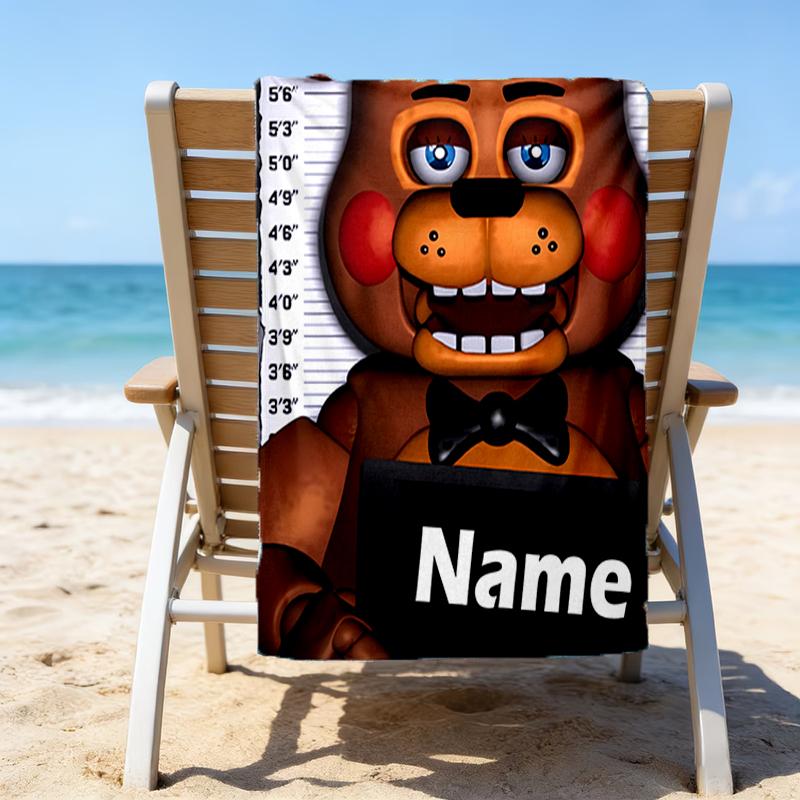 1pc Freddy Bear2 Beach Towel with Custom Name, Beach/Swimming/Bath/Picnic/Camping Towel, Suitable for Seaside Beaches
