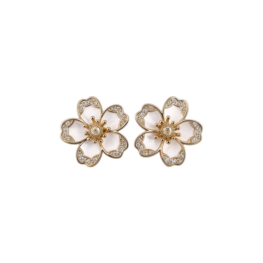 14k Gold Plated Zirconia Flower Stud Earrings - Sweet, Stylish Accessories for Women