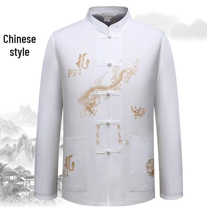 Men's Long-Sleeve Tang Suit: Chinese Style Casual Clothing for Middle-Aged and Elderly - Perfect for Morning Exercise