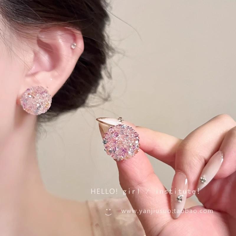 Pink candy love stud earrings women's unique design earrings simple earrings