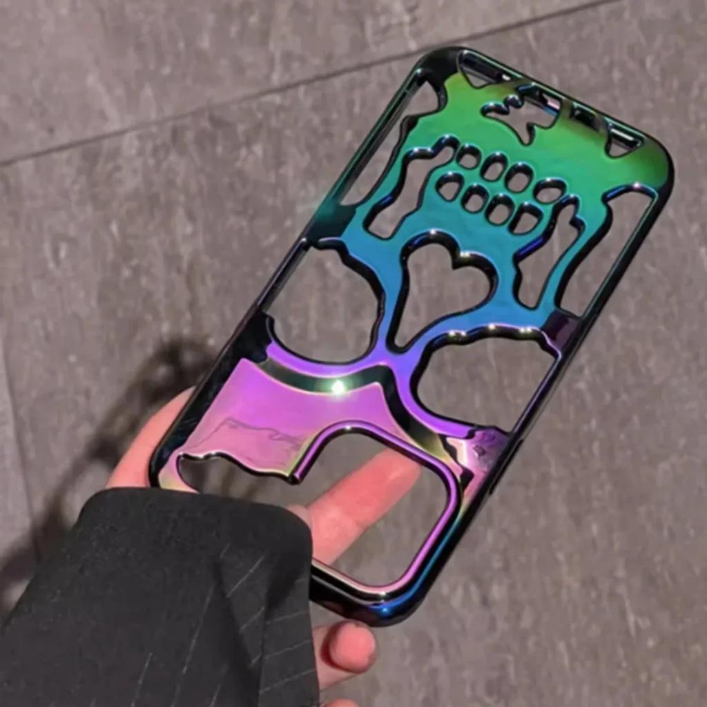3D Matte Metallic Color Hollow Out Skull Phone Case for iPhone 16 15 13 12 11 14 ProMax 16 15 Plus Fashion Shockproof Soft Cover