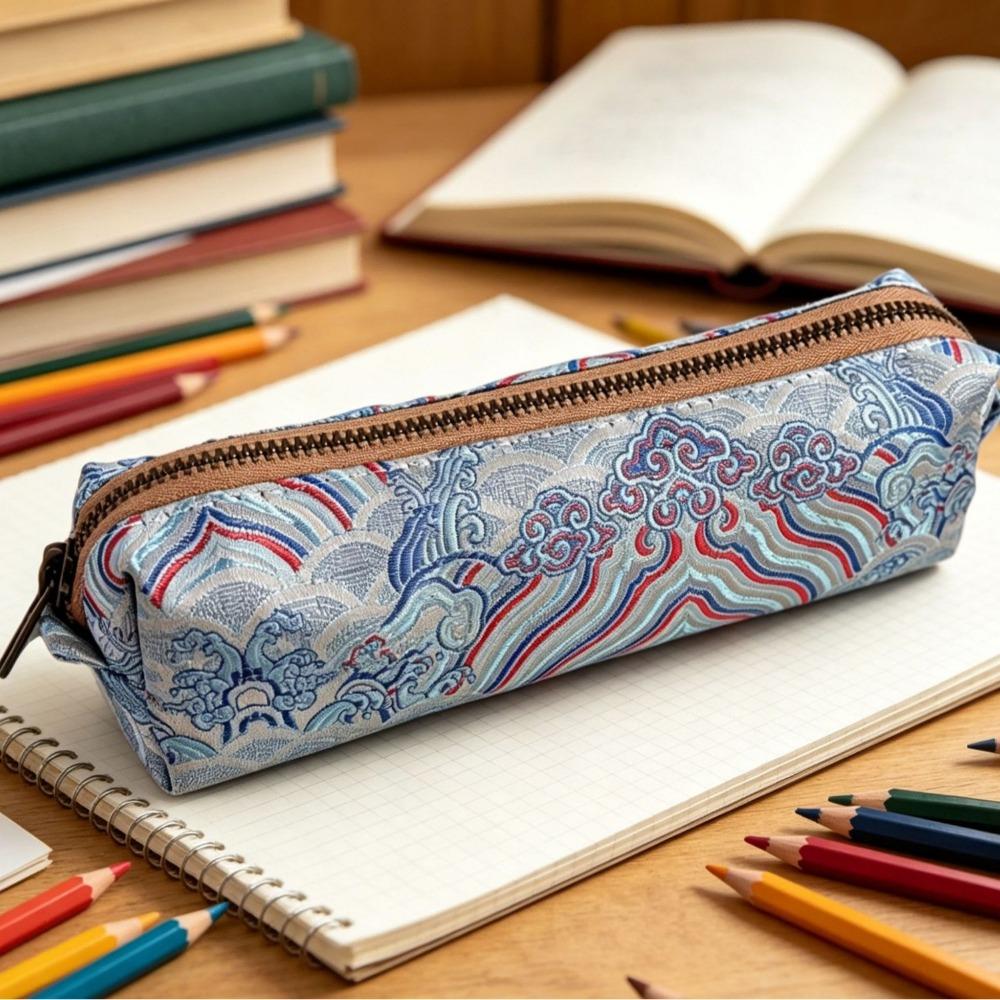 Soft Touch Pencil Case Chinese Style Stationery Case Retro Makeup Brush Bag Students