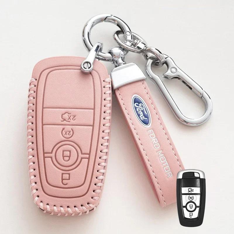 

Car Sticker 2025 Hot 4 Buttons Leather Car Remote Key Case Unisex For Ford Raptor F150 Explorer Mustang Fusion Escape F250 F350