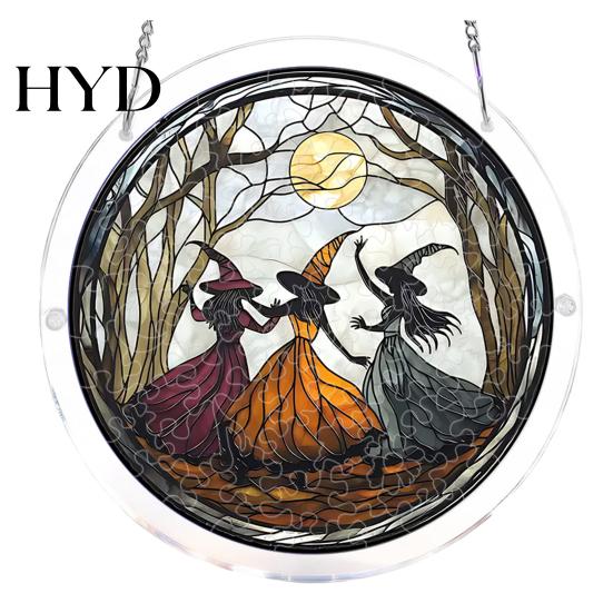 Halloween Puzzle Suncatcher Acrylic Jigsaw Suncatcher, Stained Glass Style DIY Sun No Glue Tools Catcher Puzzles, Gothic Window Hanging F