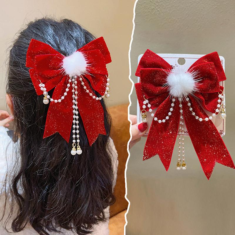 Rote Schleife Band Haar Clip Jahr Haarnadel Kawaii Haar Zubehör Für Frauen Mädchen Frühling Festival Haar Ornament
