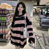 Punk Style Irregular Ripped Sweater Women's Striped Knit Pullover Loose Long-sleeve Crew Neck Top Twist Pullover Coat Korean Fashion