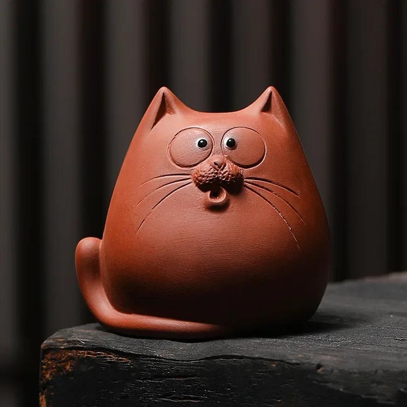 Purple Sand Tea Pet Cat Decoration Tea Set and Tea Set Accessories Chinese Handmade Mini Table Decoration