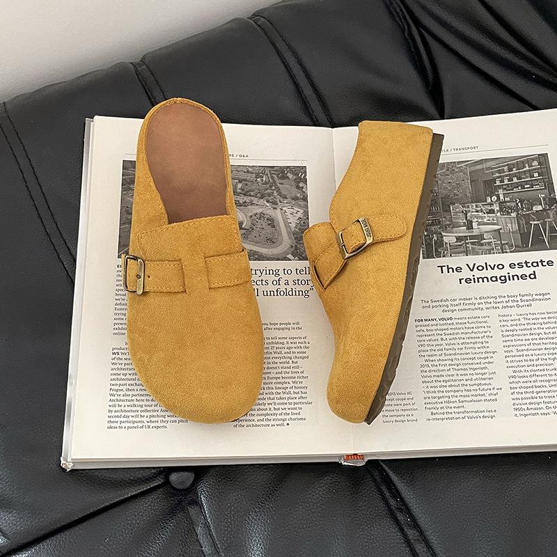 Vielseitige Reparaturmasse lässige Tasche Kopf Halbschuhe Mädchen Herbst Retro Gürtelschnalle Ein Pedal flache Schuhe Tide