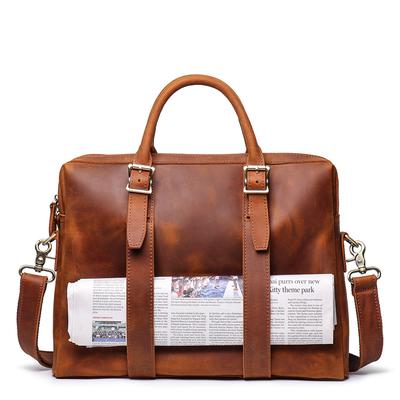 Neue Herren Handtasche aus Crazy Horse Leder, Echte Leder Tasche mit großem Fassungsvermögen für den Computer, Rindsleder Umhängetasche Diagonal Span Aktentasche