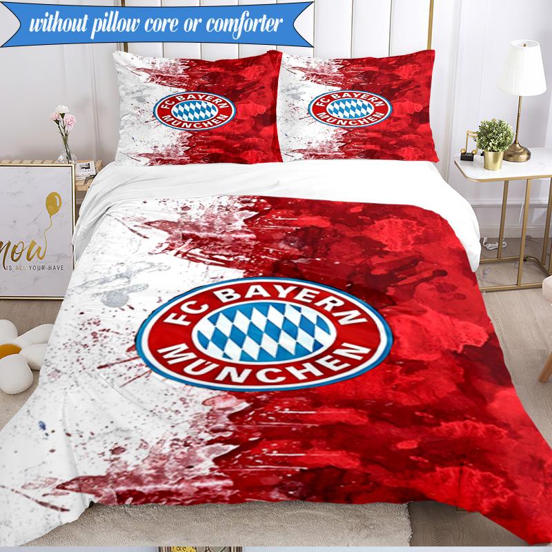 Zestaw pościeli miękkiej z nadrukiem FC Bayern München, 3 sztuki, w tym 1 poszewka na kołdrę i 2 poszewki na poduszki, idealny do sypialni, akademika, prezent dla fana