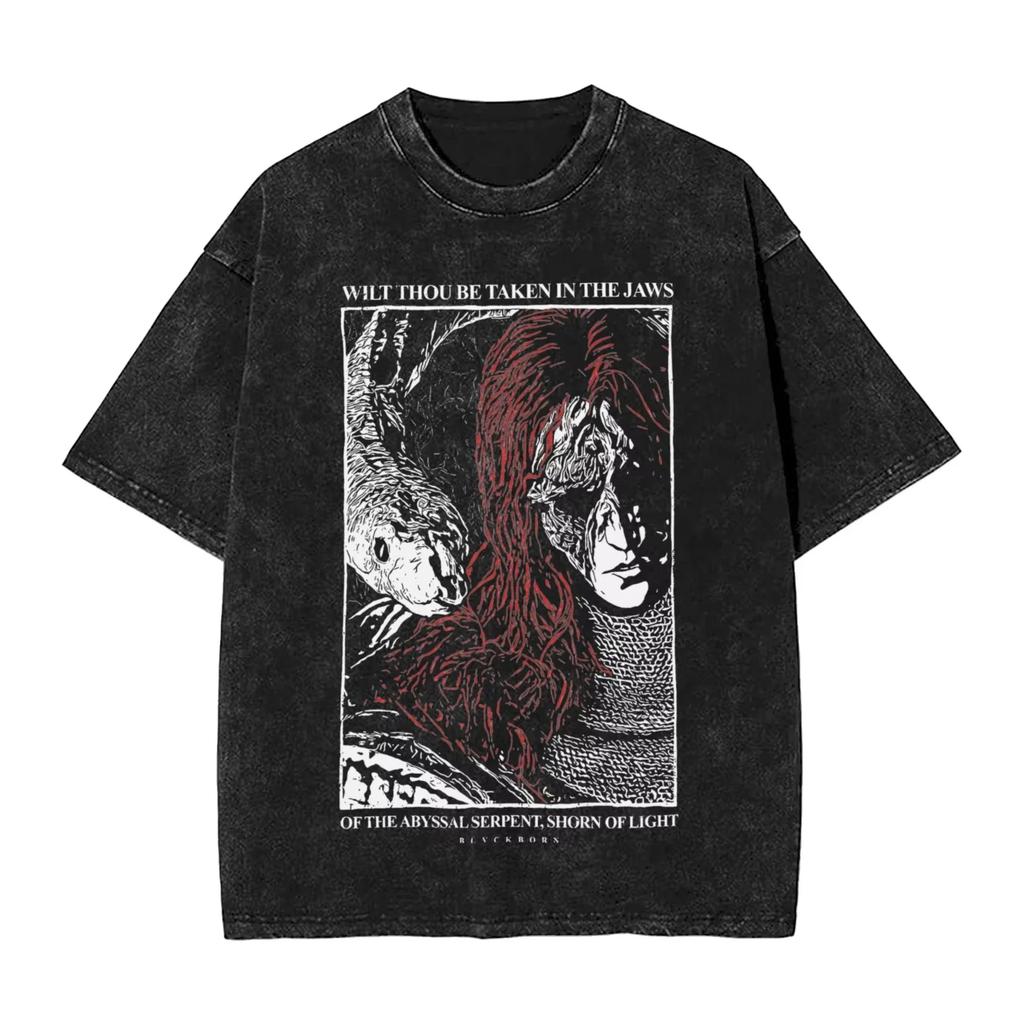 R-Rings Radahn E-Eldening Washed T Shirts Streetwear Hip Hop Casual T-Shirt Tees for Men and Women Short Sleeve Harajuku Graphic