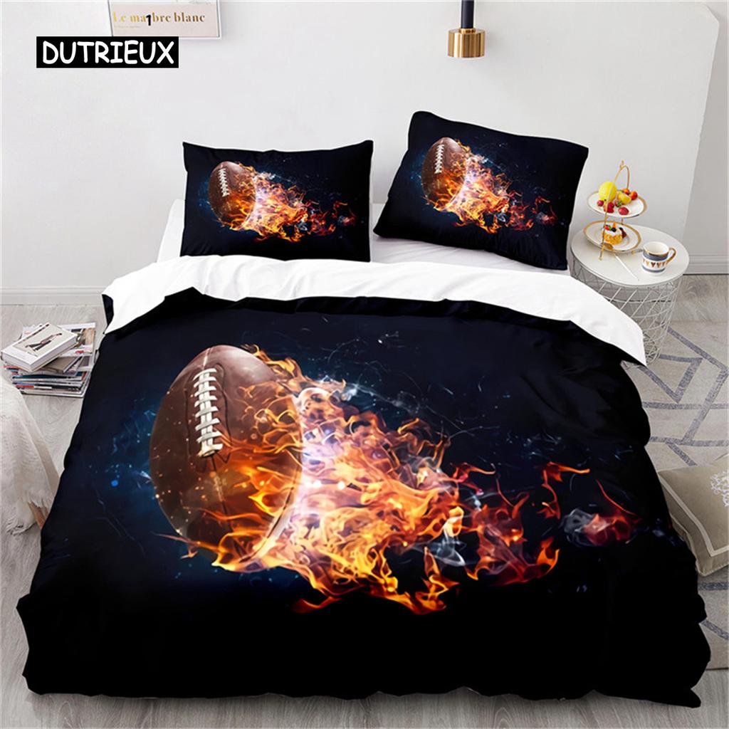 Twin Boy Sports Duvet Cover Football Bedding Set Microfiber Ball Sport Comforter Cover For Kids Teen Men Gifts Bedroom Decor