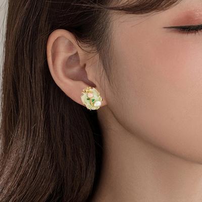 Boucles d'oreilles Fleur de Tulipe pour Femmes Émail Floral Faux Perle Boucle d'oreille Puce Bijoux Cadeaux pour Mariage Fiançailles
