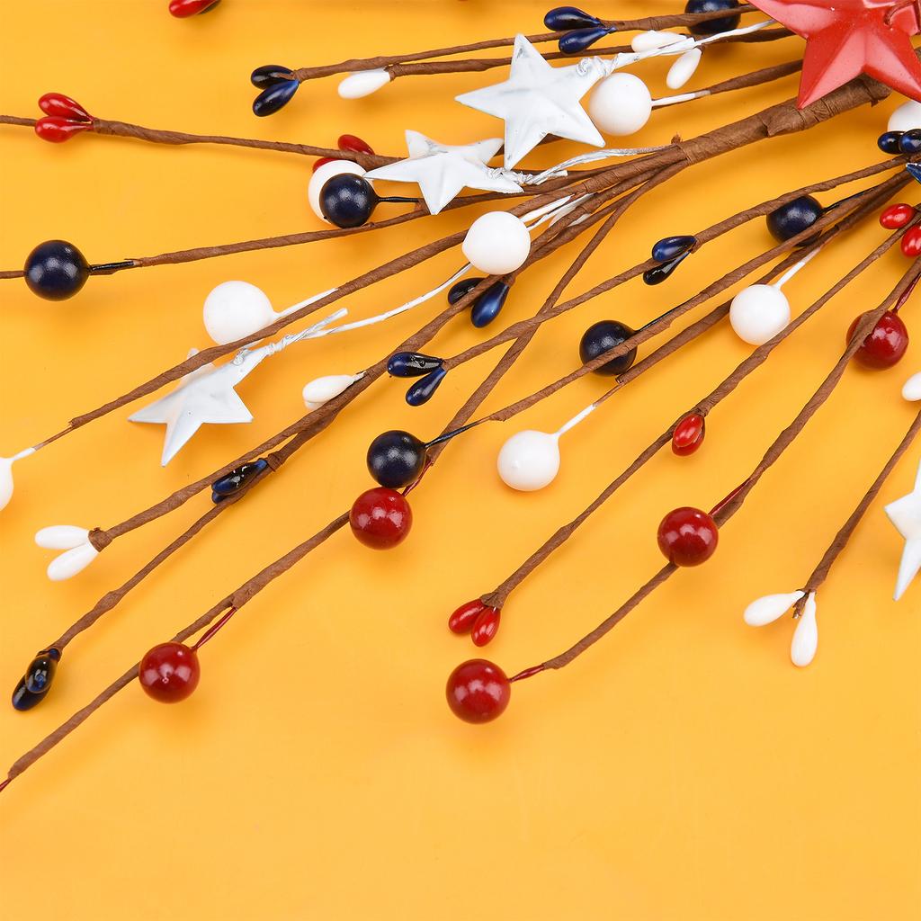 Patriotic Artificial Berry Stem Pick Red White Blue Berries Pick for 4th of July Pentagram Faux Branch for Home Office