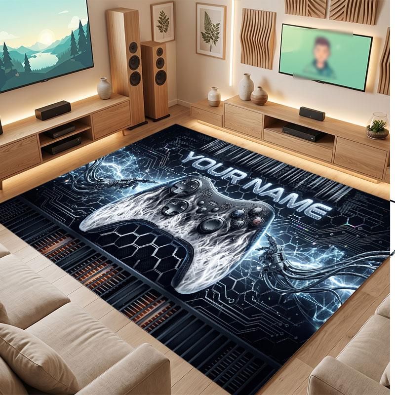 City Cyberpunk Theme Crystal Velvet Floor Rug Personalized Custom Name Text Warm Carpet Home Decoration