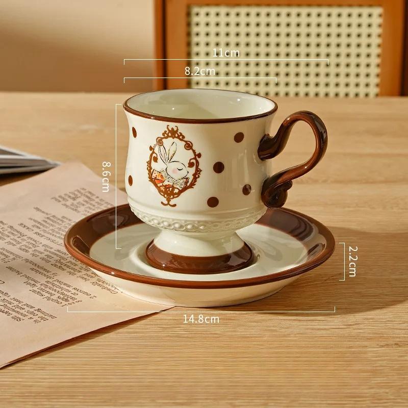 Ceramic Coffee Cup French Cute Rabbit Mug High Beauty Makeup for Home Afternoon Tea Cups Small Edition Cup Plate Set Drinkware