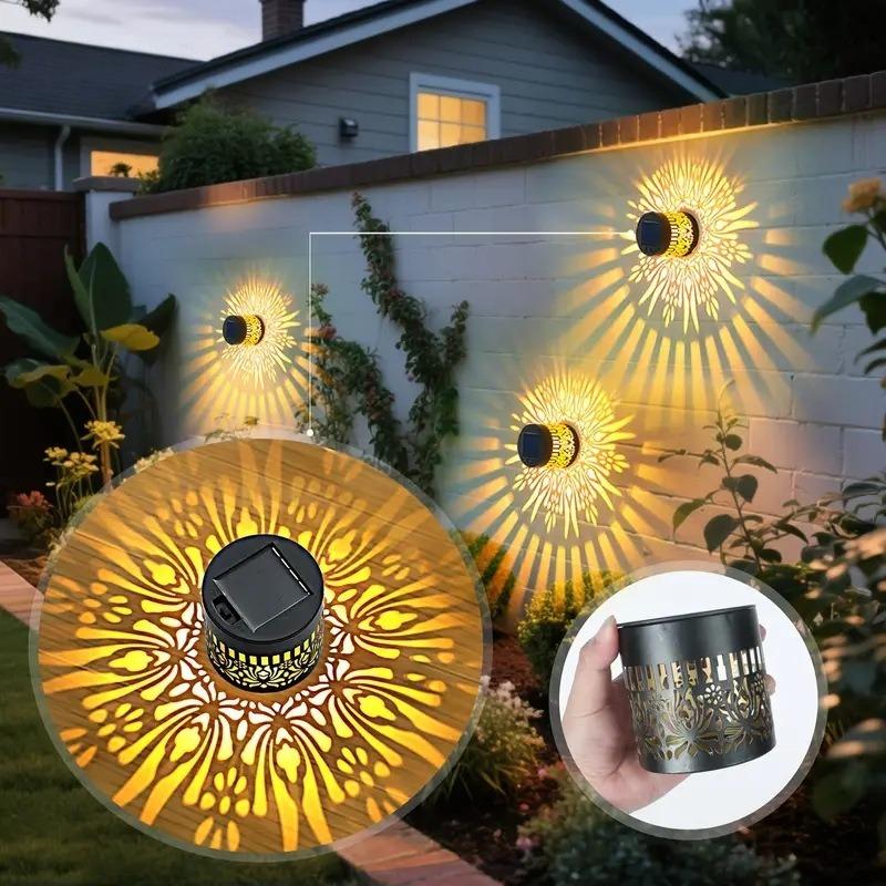 1/4 Pack Solar Hollow Peony Wall Lamps, Iron Outdoor Garden Decor Lights, Waterproof Yard Lighting, Party Decor Gift