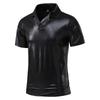 Summer Men's Short Sleeve Polo Shirt Shiny Metallic Streetwear Lapel T-shirts Men Gold Stage Costume Disco Party NightClub Tops