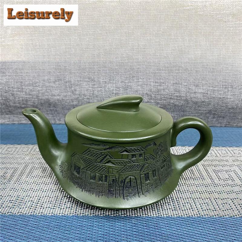 280ml Antique Yixing Purple Clay Teapots Handmade Smooth Sailing Pot Raw Ore Dark Green Mud Tea Soaking Kettle Zisha Teaset Gift