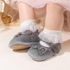 2025 Girls' Velvet Bow Princess Walker Shoes - Soft Sole, Korean Style 