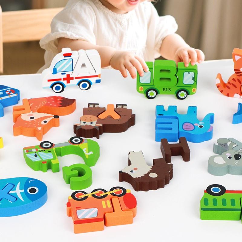 

Baby Early Education Creative Puzzle 26 Letter Cartoon Animal Shaped Double Sided Card Word Spelling Recognition Montessori Toys