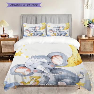 Elefantenmuster Bettwäsche Steppdecke Set Bettbezug Kissenbezug Heimdekoration Geburtstagsgeschenk (1 Bettbezug + 2 Kissenbezüge, ohne Füllung)