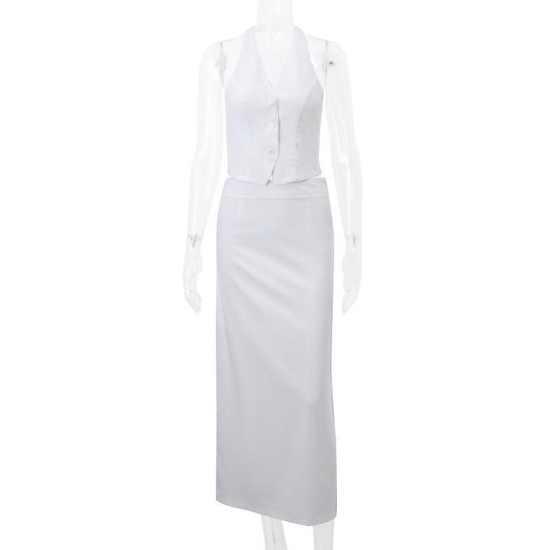 2026 Summer Elegant Two-Piece Set: Solid Color Trousers and Versatile Top Skirt