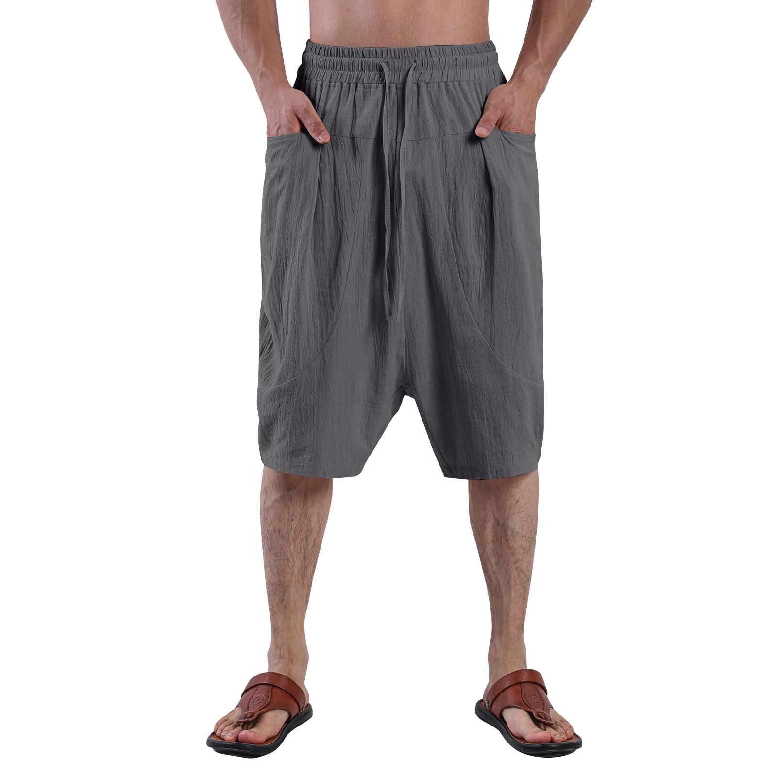 

Мужские повседневные шорты на шнурке Мужские дышащие шорты из хлопка и льна с большими карманами S