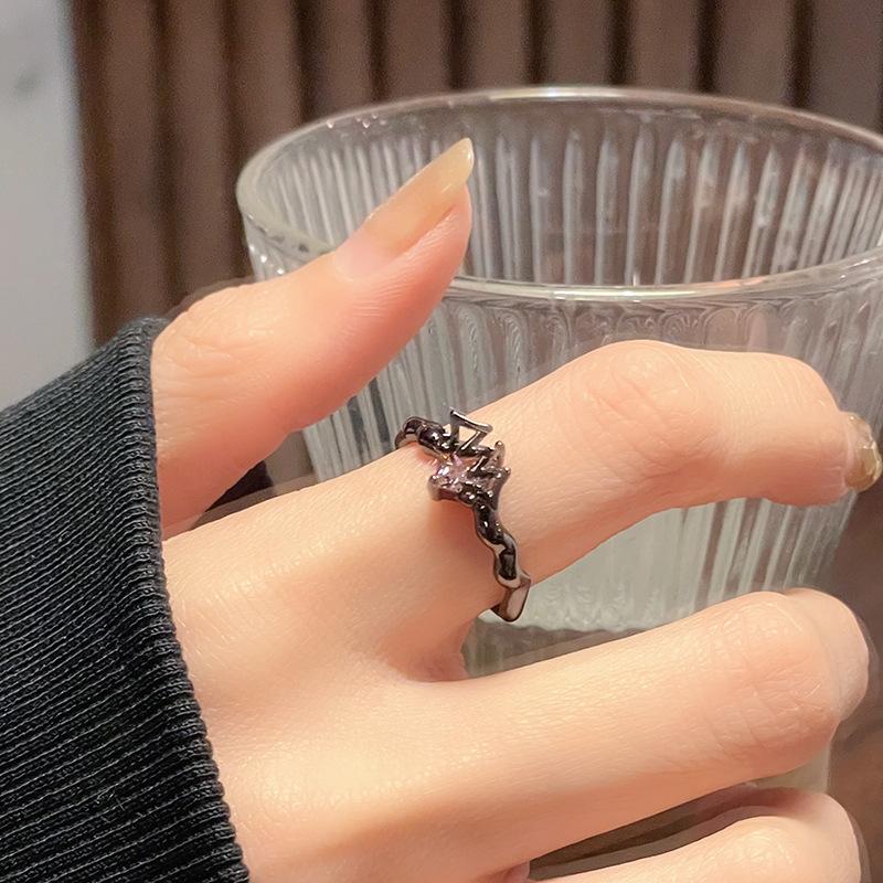 Sweet And Cool Temperament Bow, Pink Diamond Zir*****Pen Ring, Women'S Cold Wind Niche Design High-End Ring