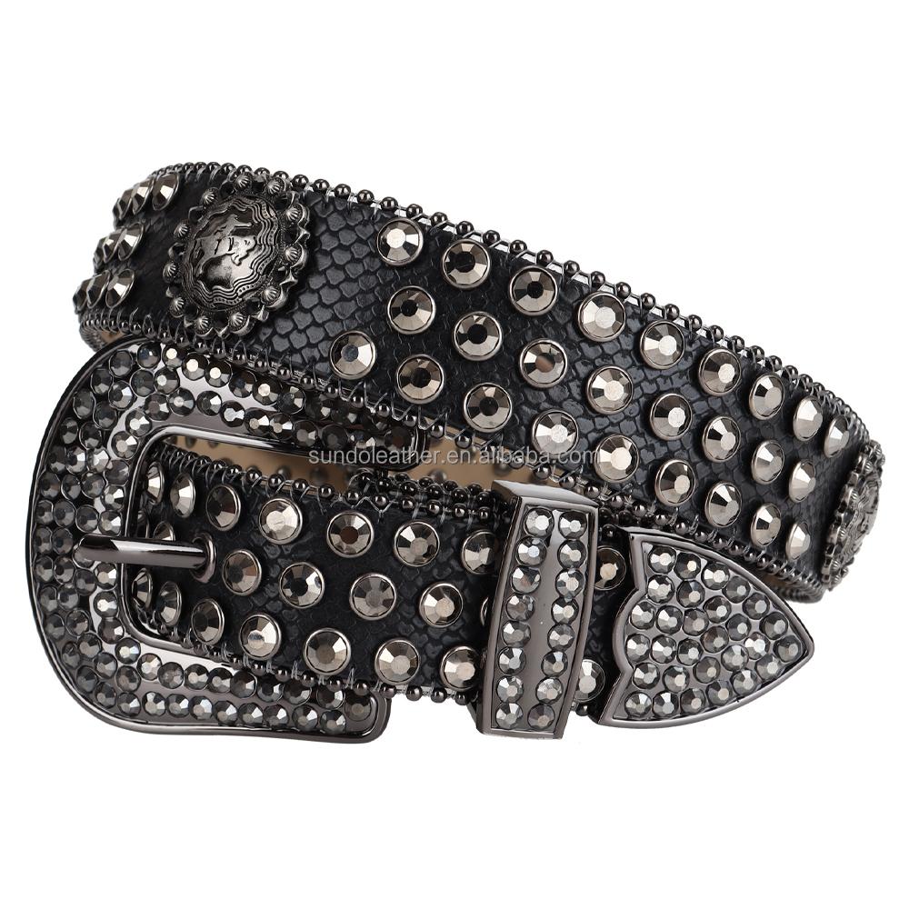 Custom White Rhinestone Western Cowboy Belt with Alloy Buckle Diamond Studded PU Leather for Men s & Women s Fast Delivery чёрный