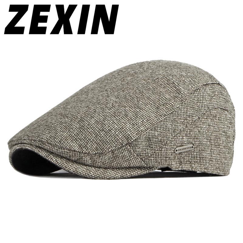 ZEXIN Autumn and Winter Hat Men's Beret England Retro Splicing Thickened Warm Duck Tongue Cap Female Literary Youth Forward Cap