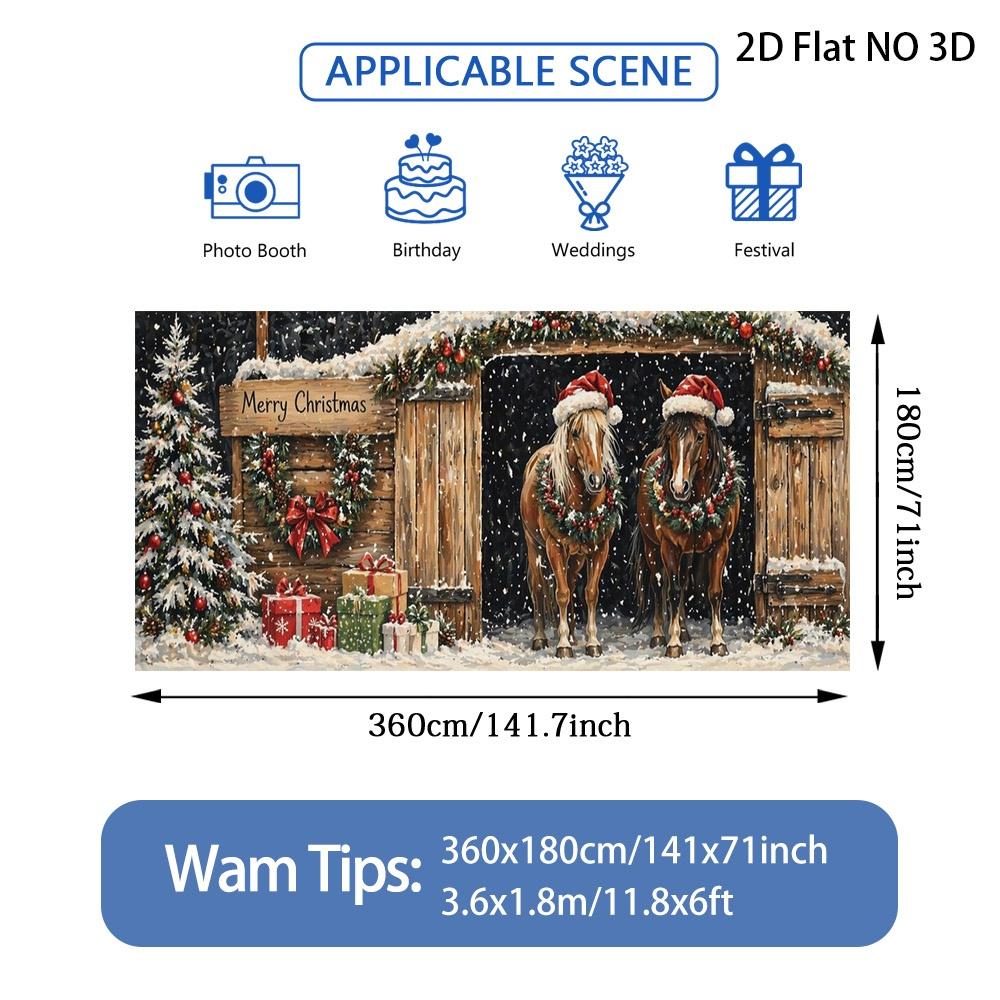 Horse and Gifts Christmas Garage Door Banner, Holiday Front Door Cover for Parties