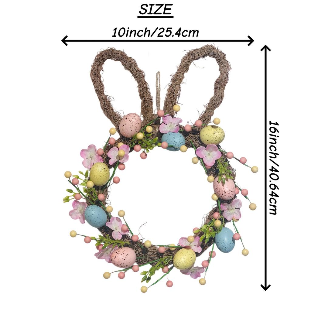 Easter Bunny Wreath for Porch Front Door Cute Garland Easter Wreath with Artificial Floral & Colorful Eggs Festival Decorations