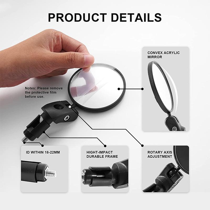 Universal Bicycle Rearview Mirror, 360° Adjustable Rotating Handlebar Rear View Mirror for  Road Bike Safety Cycling Accessories