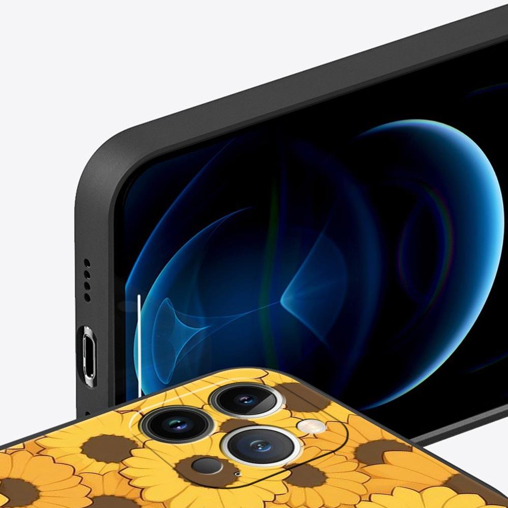 flower 12 Luxury Phone Case For iPhone 13 15 14 12 Mini 11 Pro MAX XR X SE XS 7 8 Plus Silicone Black Protection Cover