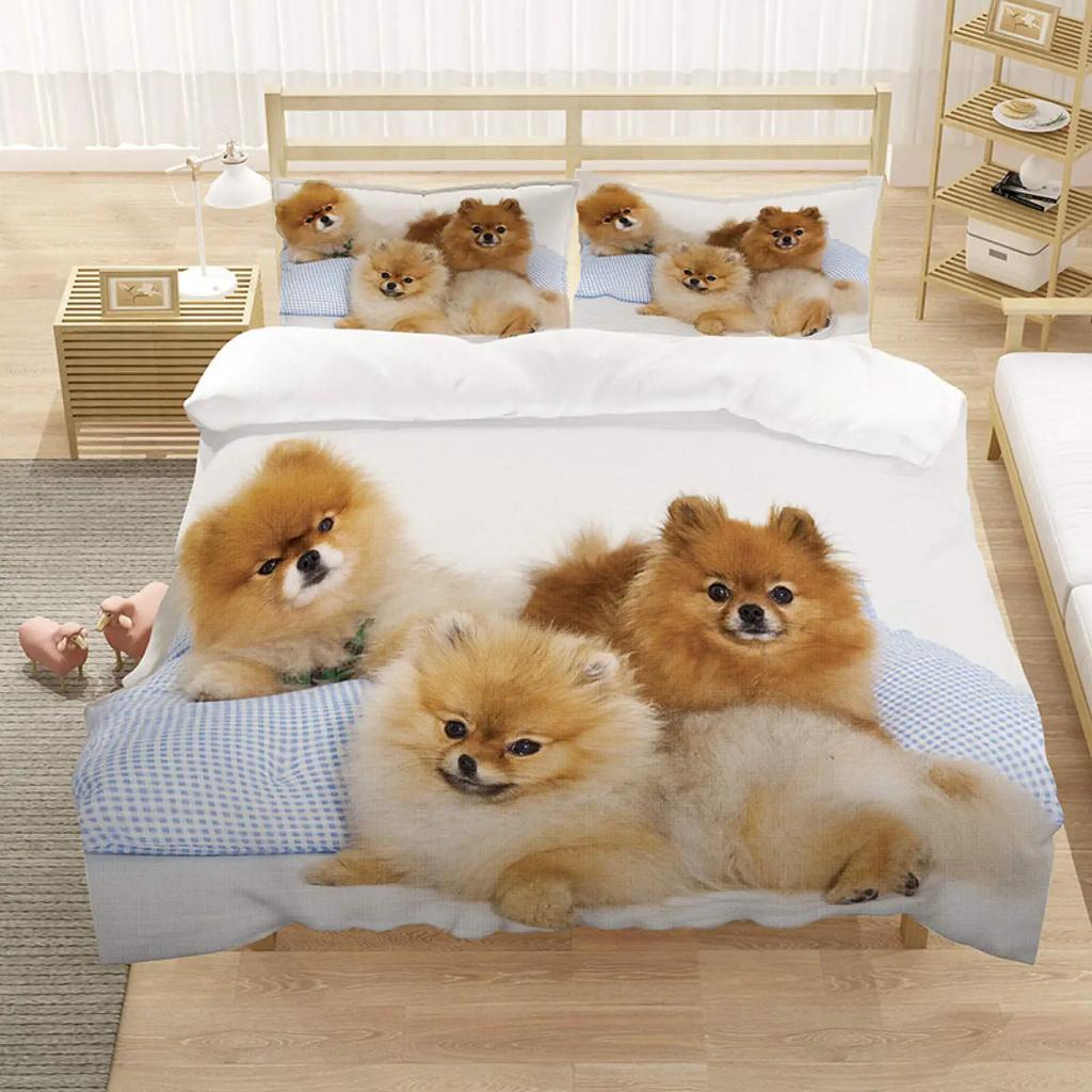 Pomeranian Dog King Queen Duvet Cover Puppy Bedding Set For Teens Adults Pet Animal Colorful Sky 2/3pcs Polyester Quilt Cover