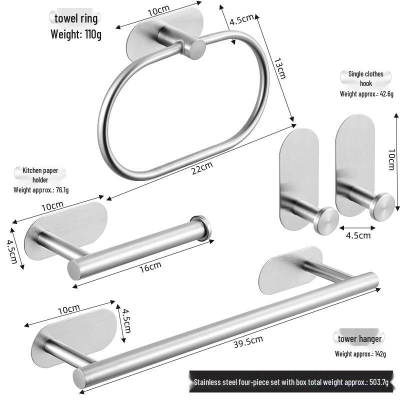 American Style Punch-Free Bathroom Set: Towel Bar, Tissue Holder, Towel Ring, Hooks, Washcloth Rack, Tissue Box.