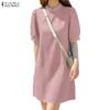 ZANZEA Women Summer Stand Collar Casual Short Sleeve Dress
