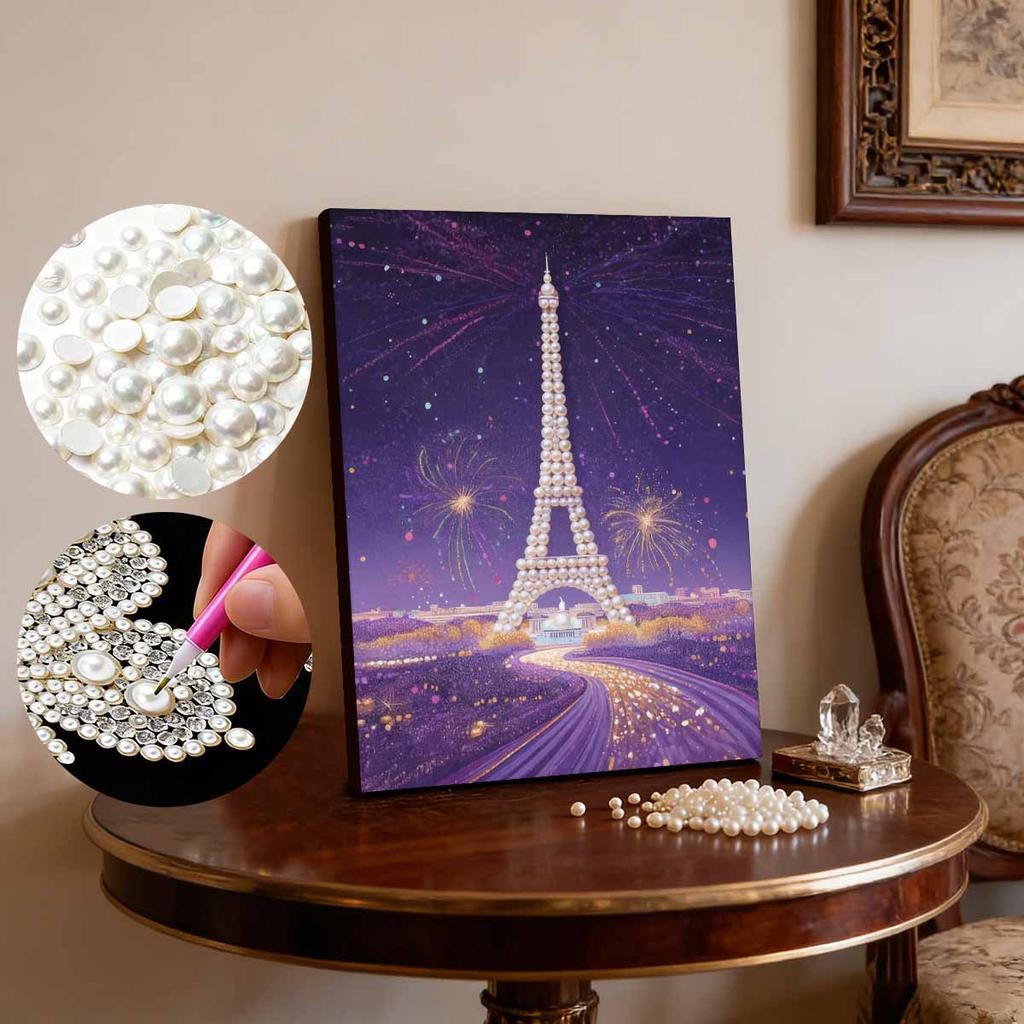 DIY Diamond Art Pearl Painting Kit for Adults, Romantic Tower Shaped Pearl Art Painting Wall for Home Office Decor Handmade Gift