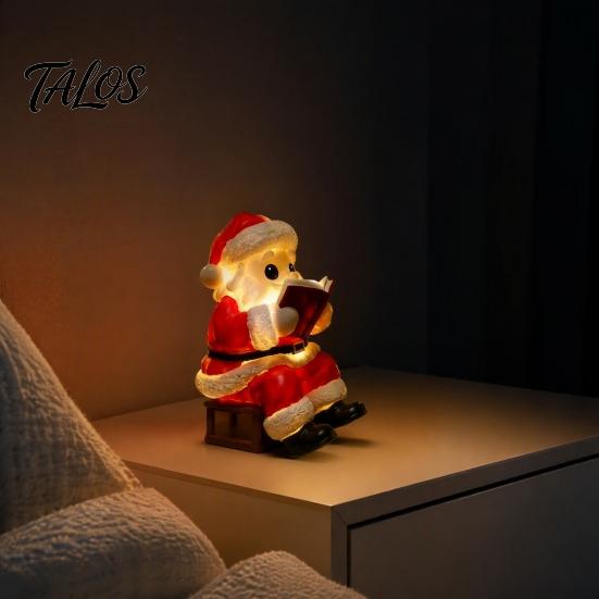 Desktop Holiday Accents Santa Claus Night Light, Resin Christmas Tabletop Ornament with Window Display Warm LED Lighting, Bedroom Bedside Table