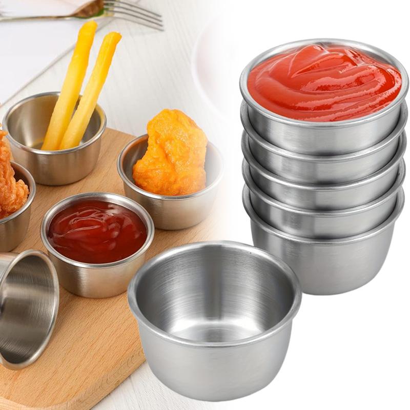 Sauce Dipping Bowl 304 Stainless Steel Dipping Cups Round Sauce Dishes Mini 6/12 Pcs Reusable Seasoning Cups Dipping Cups