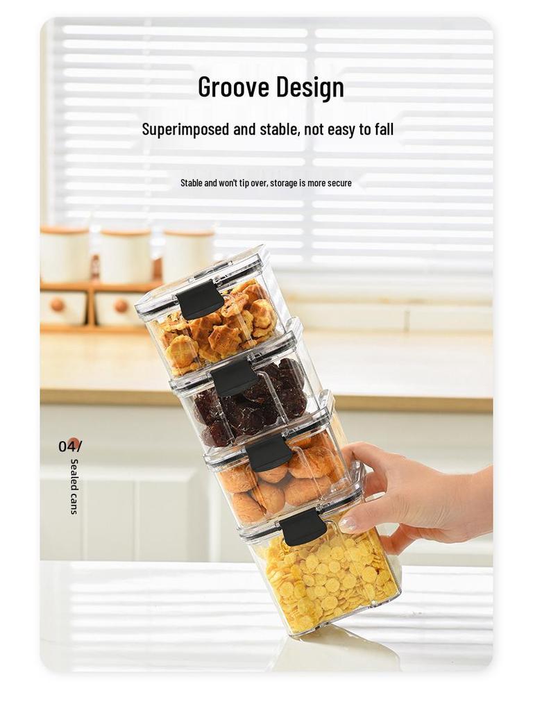Transparent Airtight Food Grade Storage Jar: Moisture-Proof, Square/Rectangular Kitchen Container for Grains and Chinese Medicine