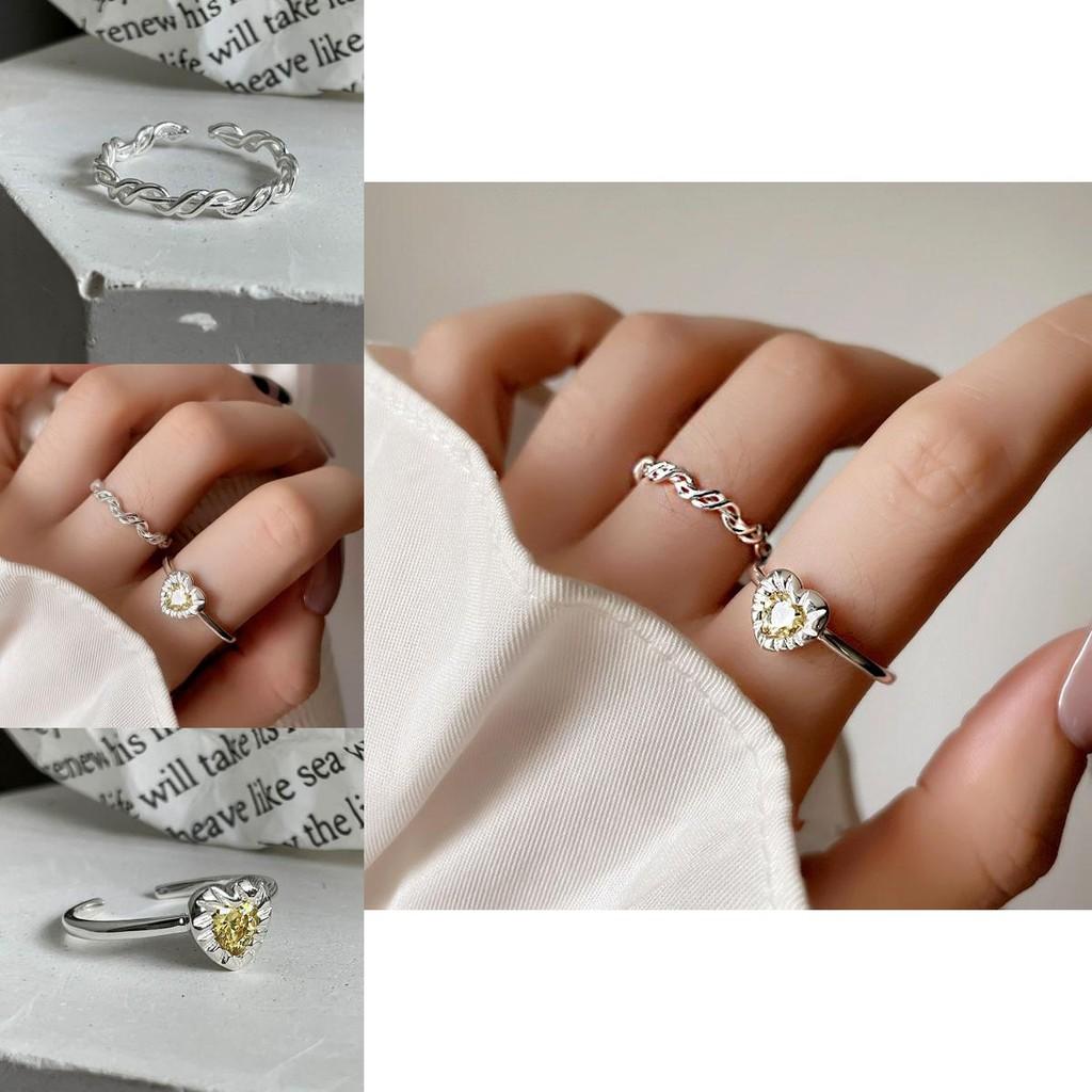 Stylish Heart Shaped Yellow Crystal Ring For Women Adjustable Copper Fashionable Design
