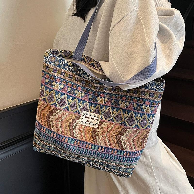 Large Capacity Ethnic Style Bag Women's Fashionable Tote Bag Women's Ins Style Versatile Shoulder Handbag
