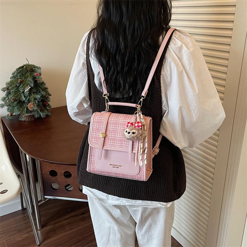 Schoolbag Premium Plaid Niche Women's Backpack 1011 New Commuter Versatile Backpack Mini Small School Bag Crossbody Bag