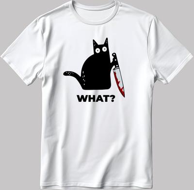 Black Cat What? Short Sleeve White-Black Men's / Women's T Shirt D344